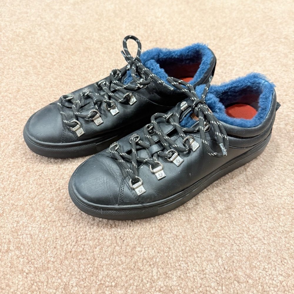 Bally Heidy Fur Lined Leather Winter Sneakers Black Blue Size 6